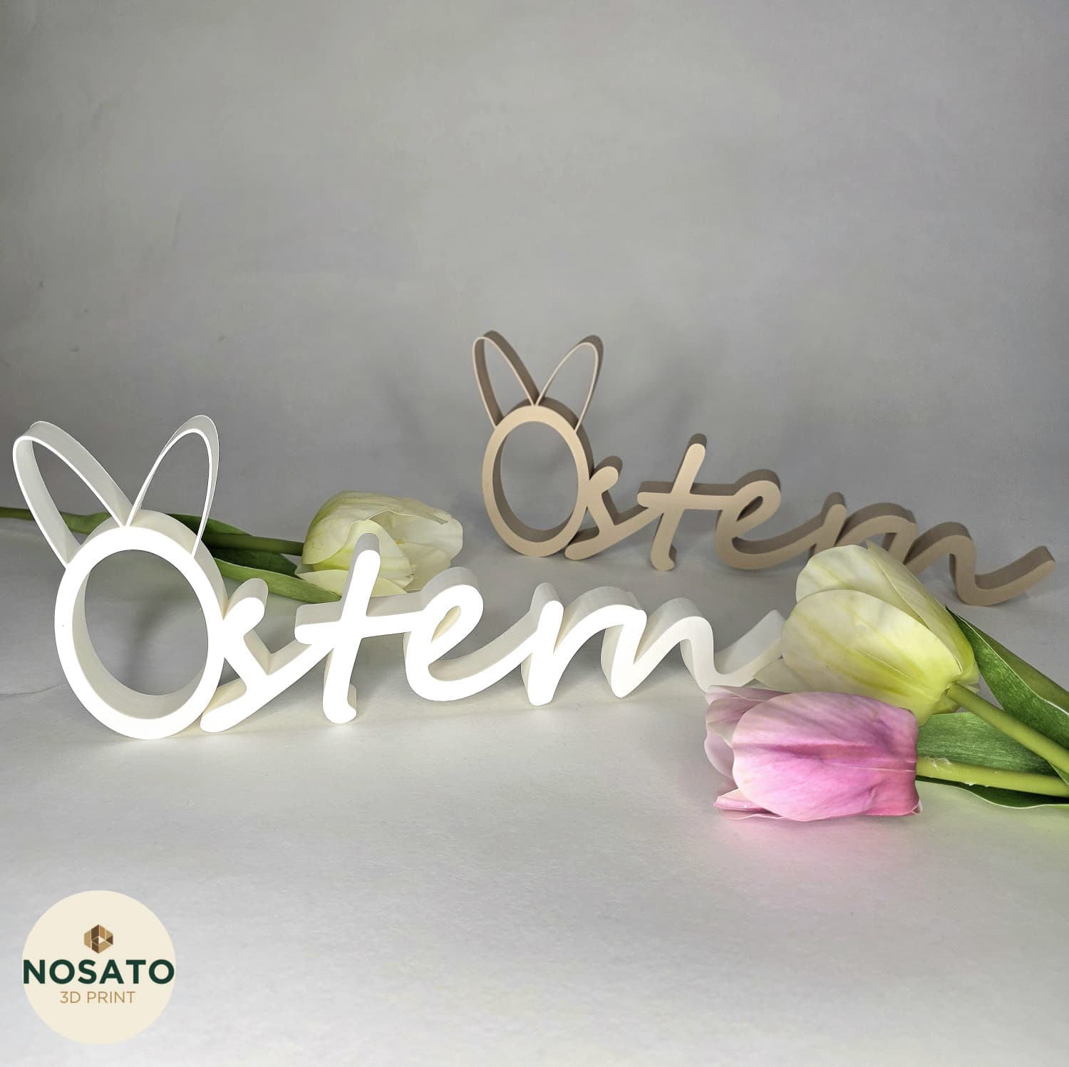 Schriftzug Ostern in Weiß und beige